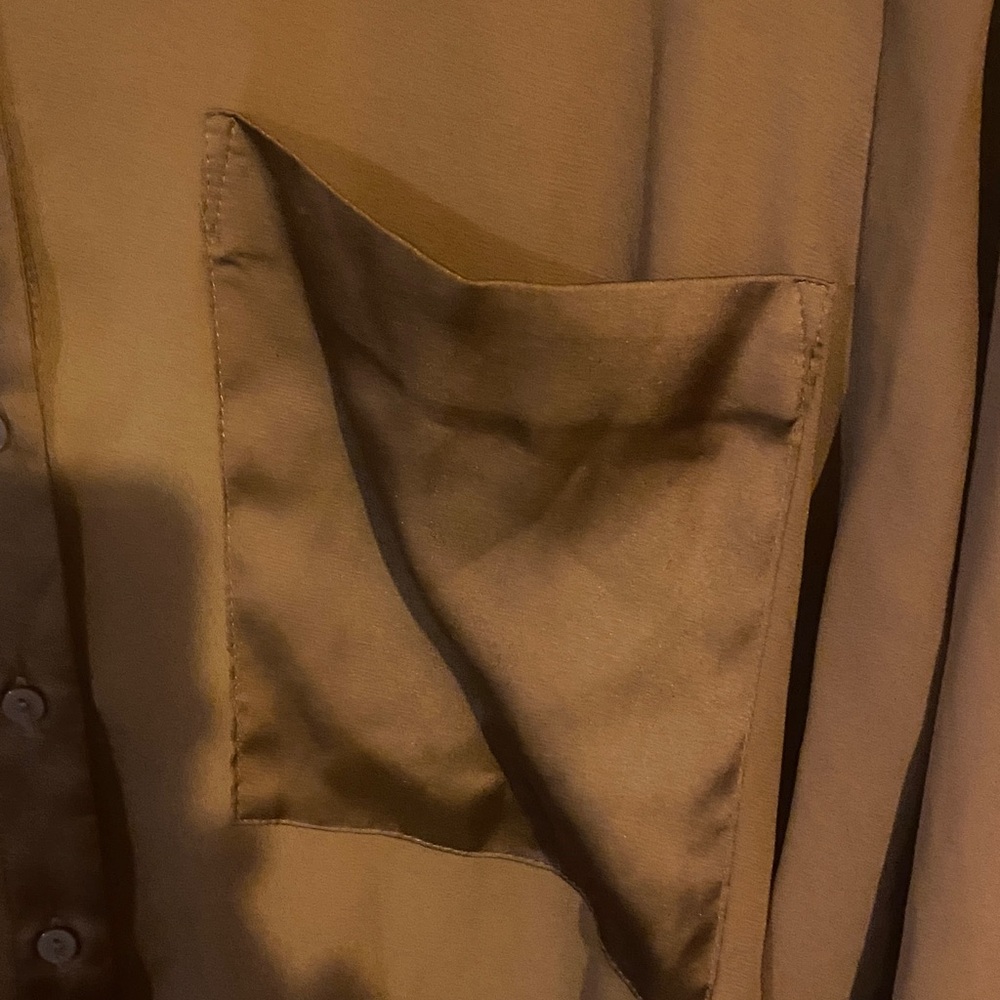 Worthington Rust-Brown Band Collar Button-Up Blouse - Picture 4 of 7